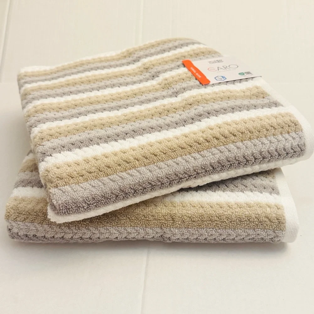 6pc CARO HOME 100% Zero Twist Cotton Stripe Bath Towel Set - Beige Gray -Tiliana